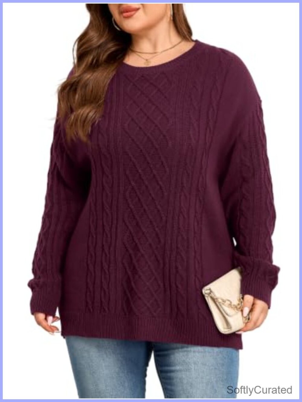 Womens Plus Size Chunky Cable Knit Sweater Long Sleeve Crewneck Pullover
